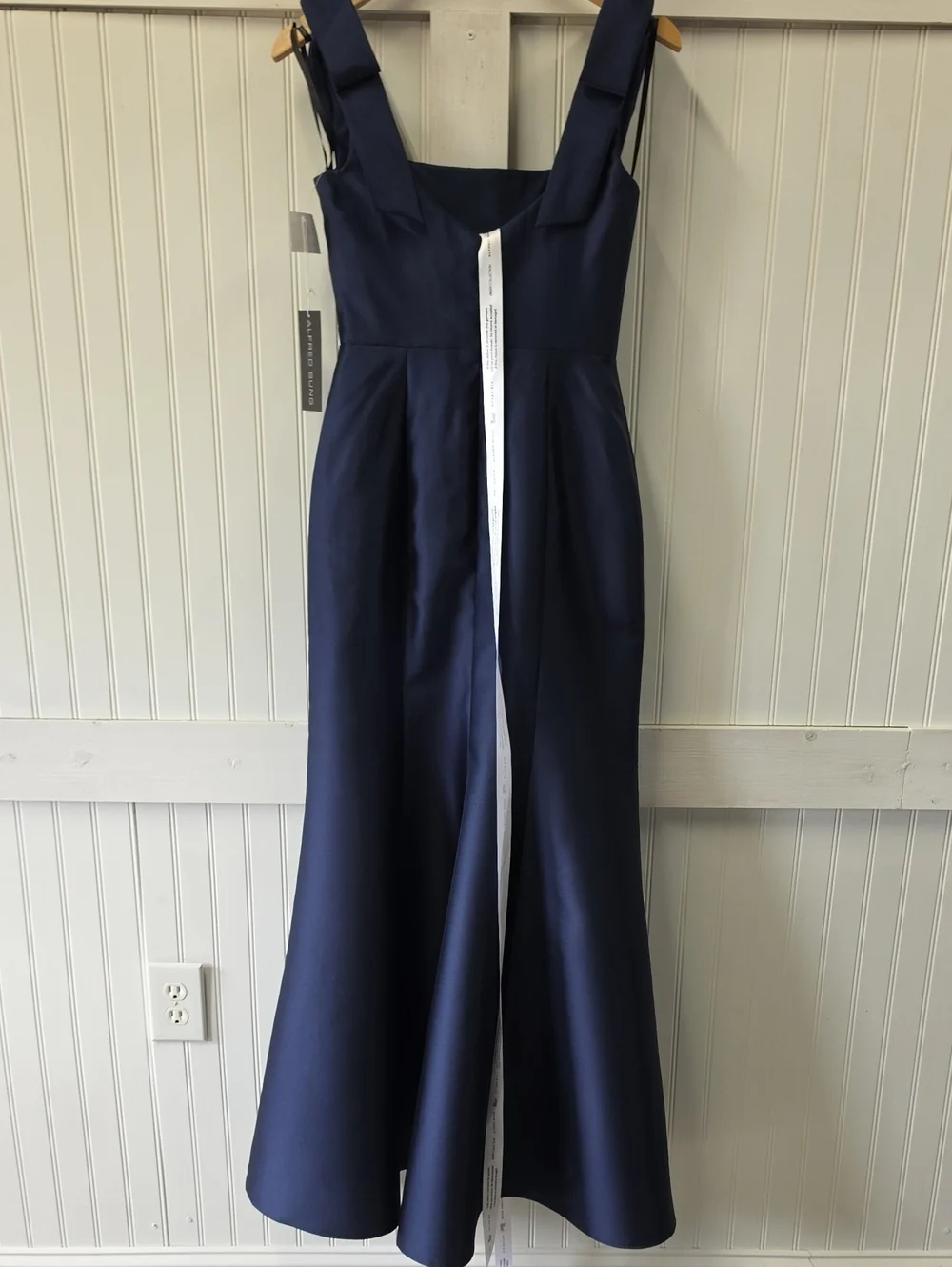 Alfred Sung NWT Midnight Blue Shoulder Bows Satin Maxi Gown Dress Size 2 - Picture 8 of 11